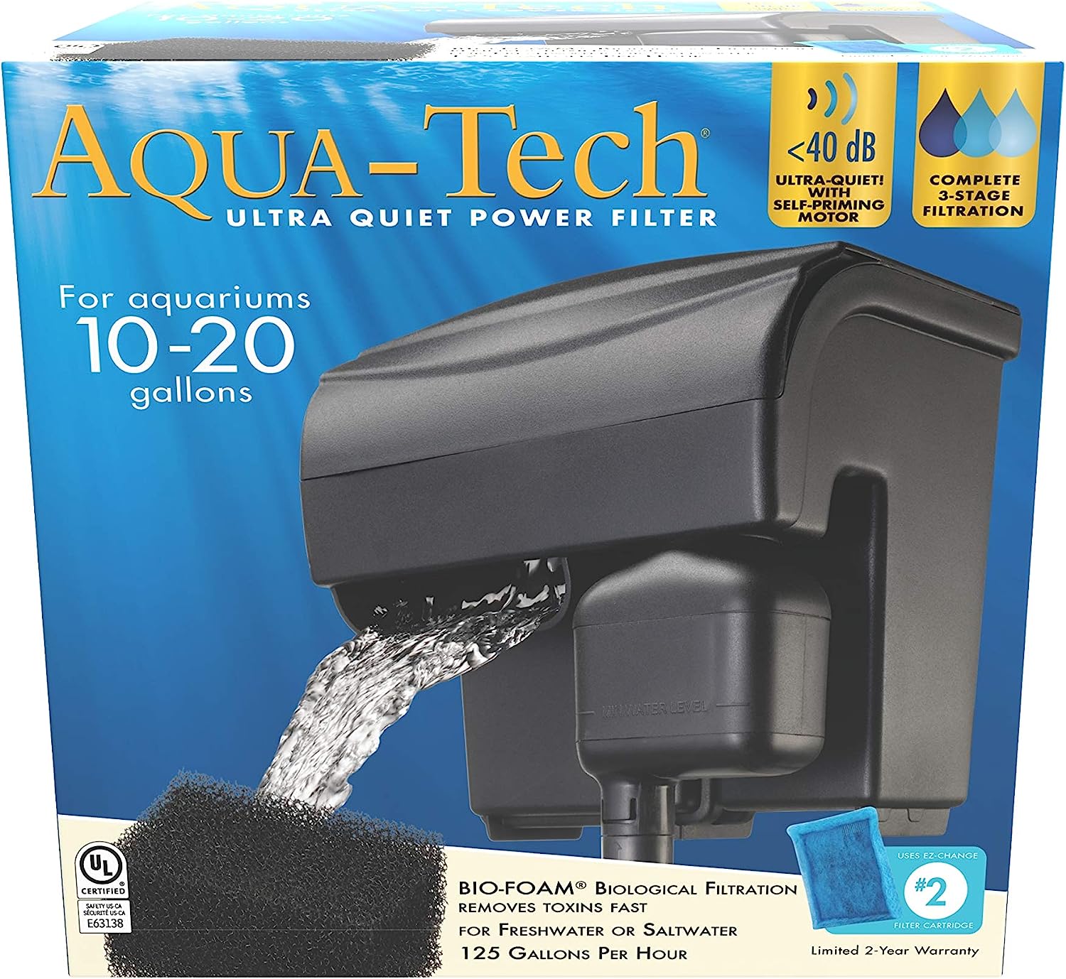 Aqua-Tech Ultra Quiet Power Filter: Ideal for 10-20 Gallon Aquariums.