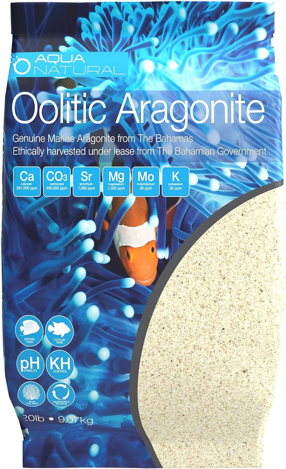 AquaNatural Oolitic Aragonite: 20lb Sand for Reef, Saltwater, and Marine Tanks