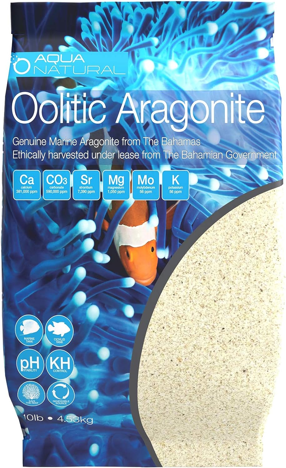 AquaNatural presents 10lb Oolitic Aragonite Aquarium Sand.