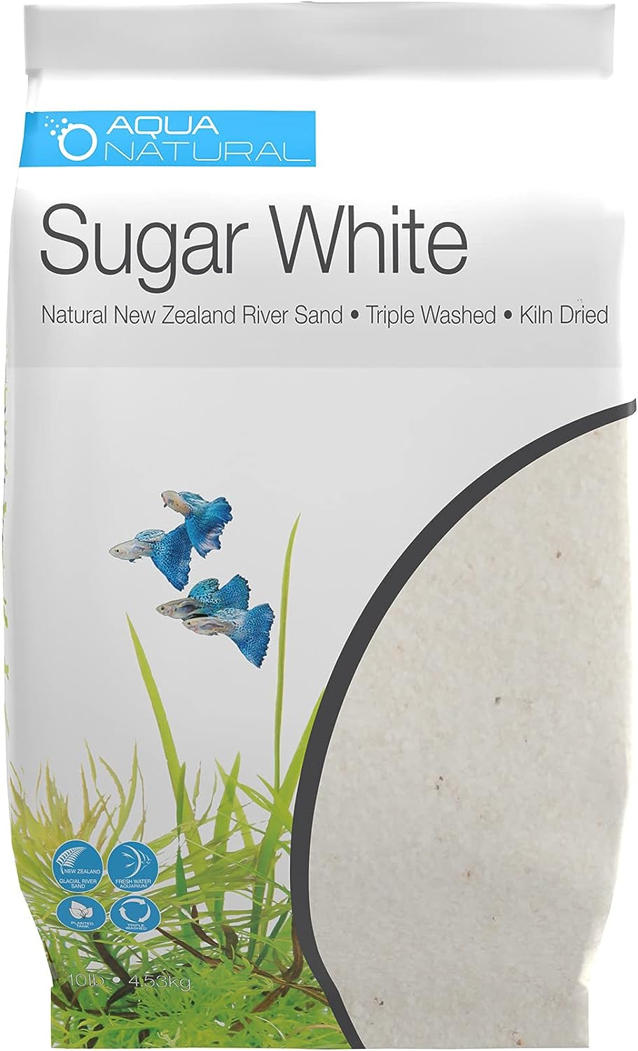 AquaNatural Sugar White Sand: Ideal Substrate for Aquascaping and Enclosures.