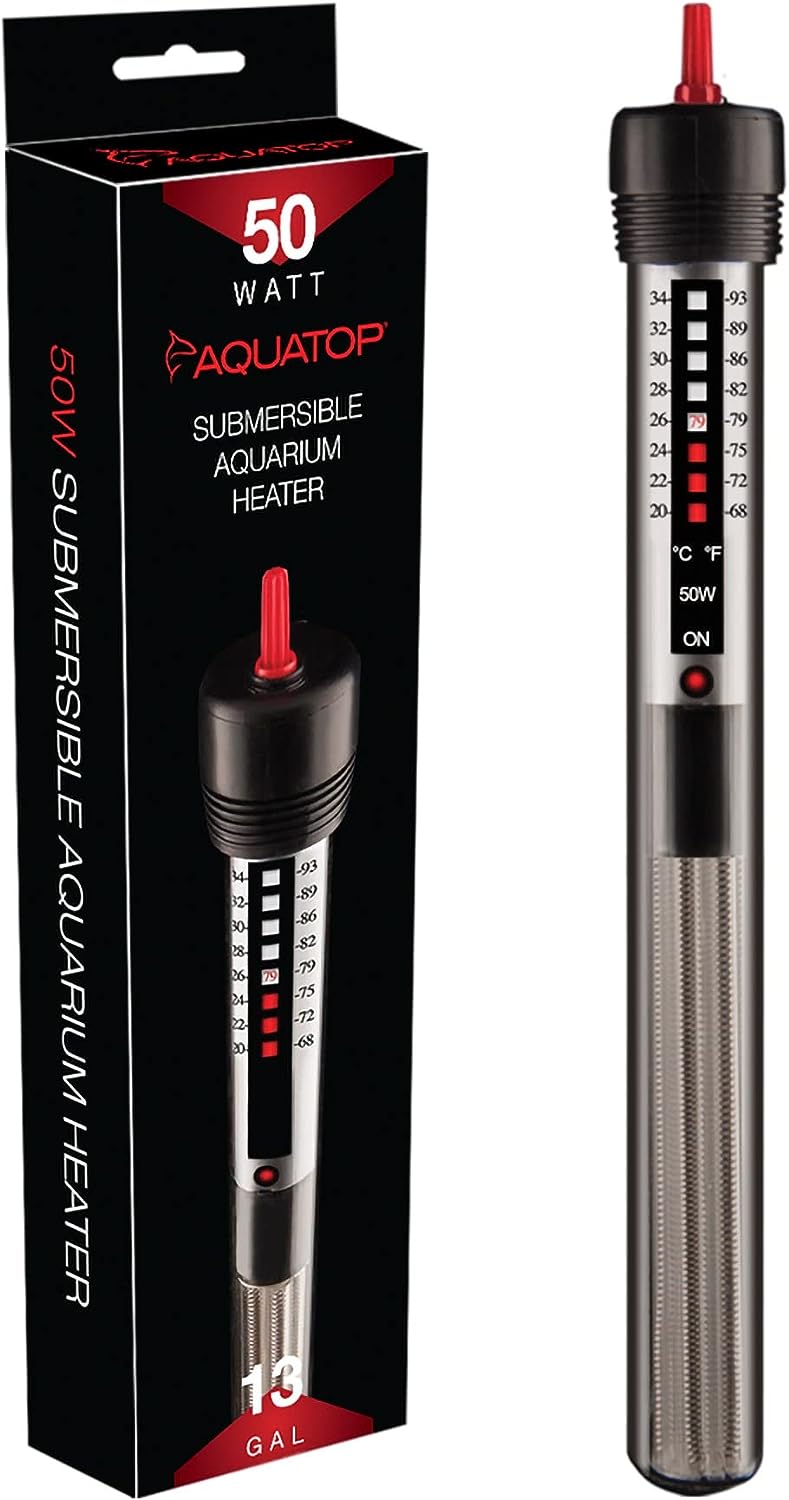 Aquatop GH-50: 50W Submersible Glass Heater for Fish Tanks Up to 13 Gallons