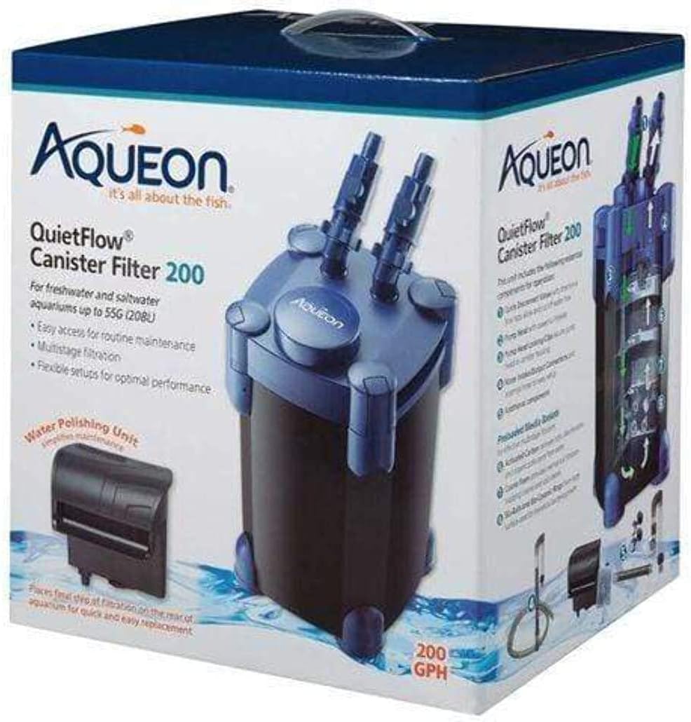 Aqueon QuietFlow Canister Filter: 200 GPH for 55 Gallon Aquariums.