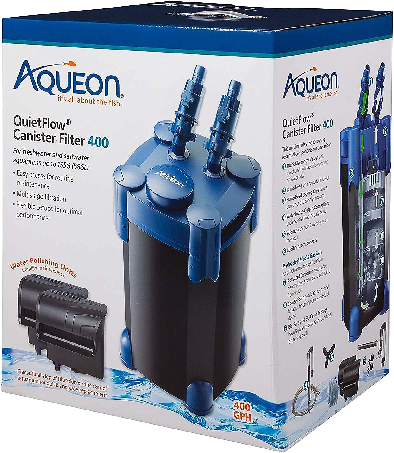 Aqueon QuietFlow Canister Filter: Ideal for 55-100 Gallon Aquariums.