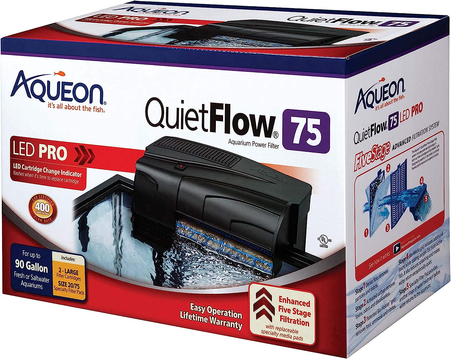 Aqueon QuietFlow LED PRO Filter, Size 75 for Aquariums.