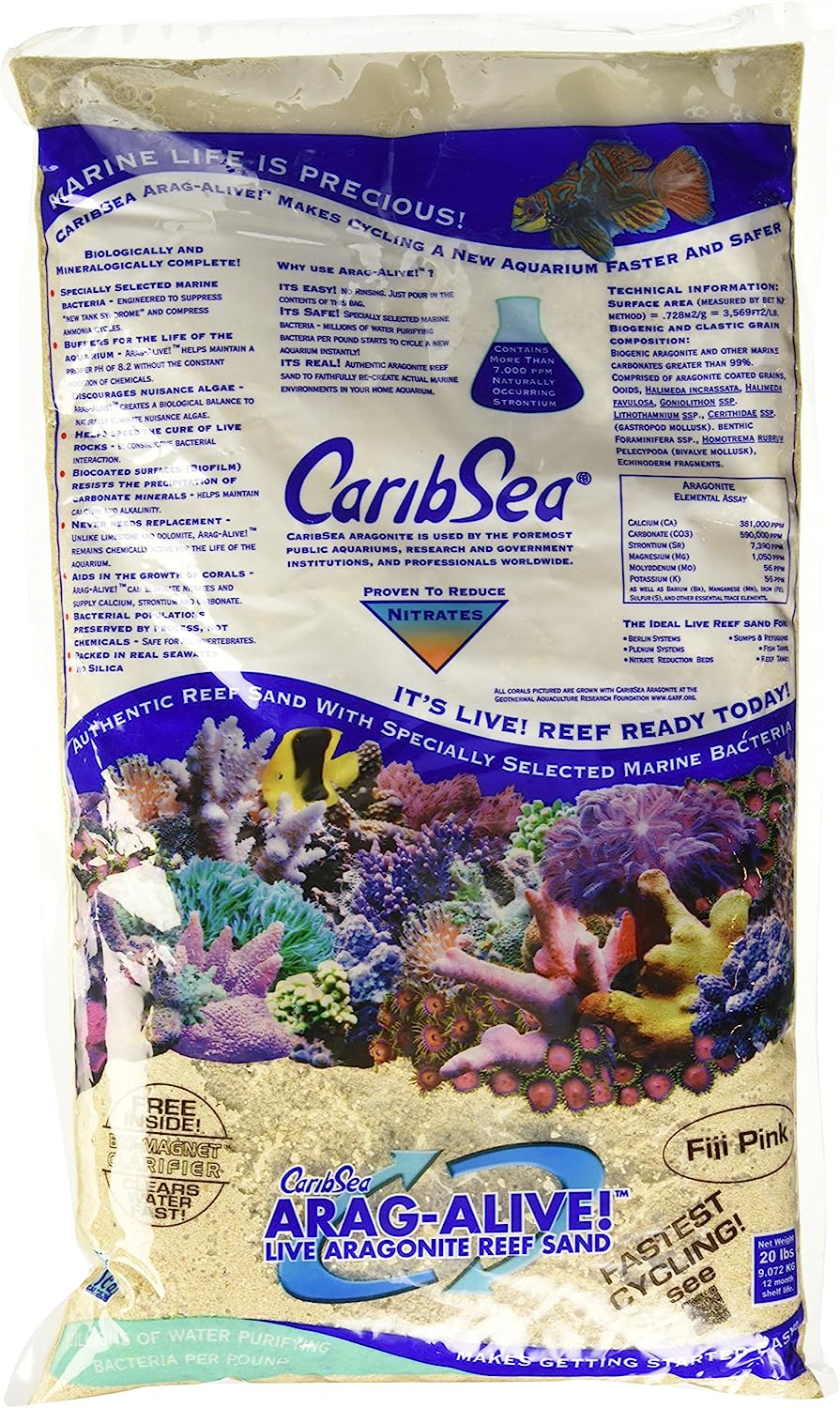 CaribSea Arag-Alive Fiji Pink Sand: 20 lb Bag