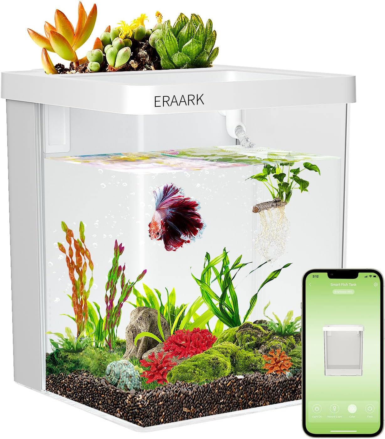 ERAARK 1.5 Gallon Betta Fish Tank: Self-Cleaning, Bluetooth-enabled Smart Aquarium Kit