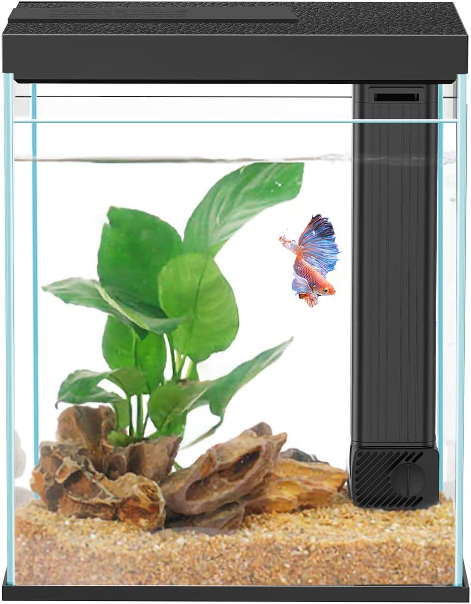 Glass Aquarium Starter Kit: Betta Fish Tank, 2.3 Gallon with Filter and Light