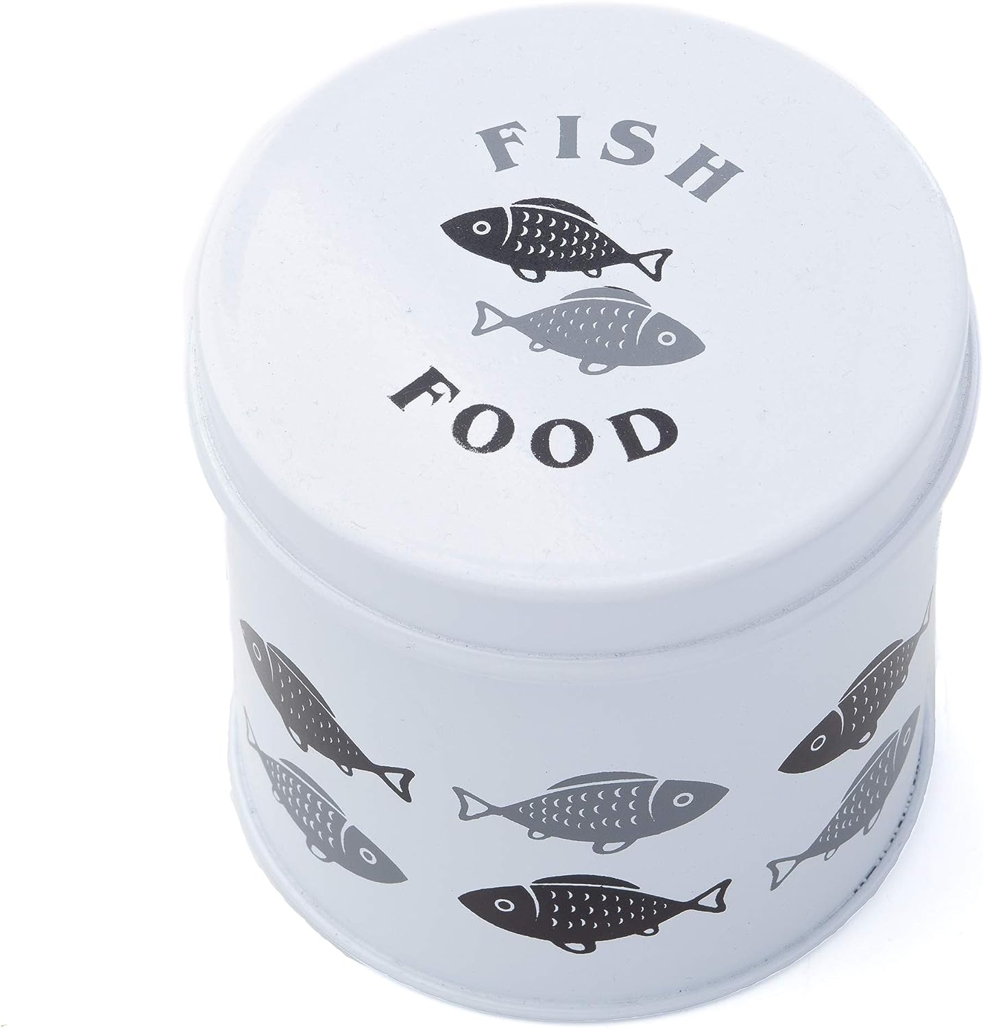 PetSteel Fish Food Container: White Round Design for Easy Storage.