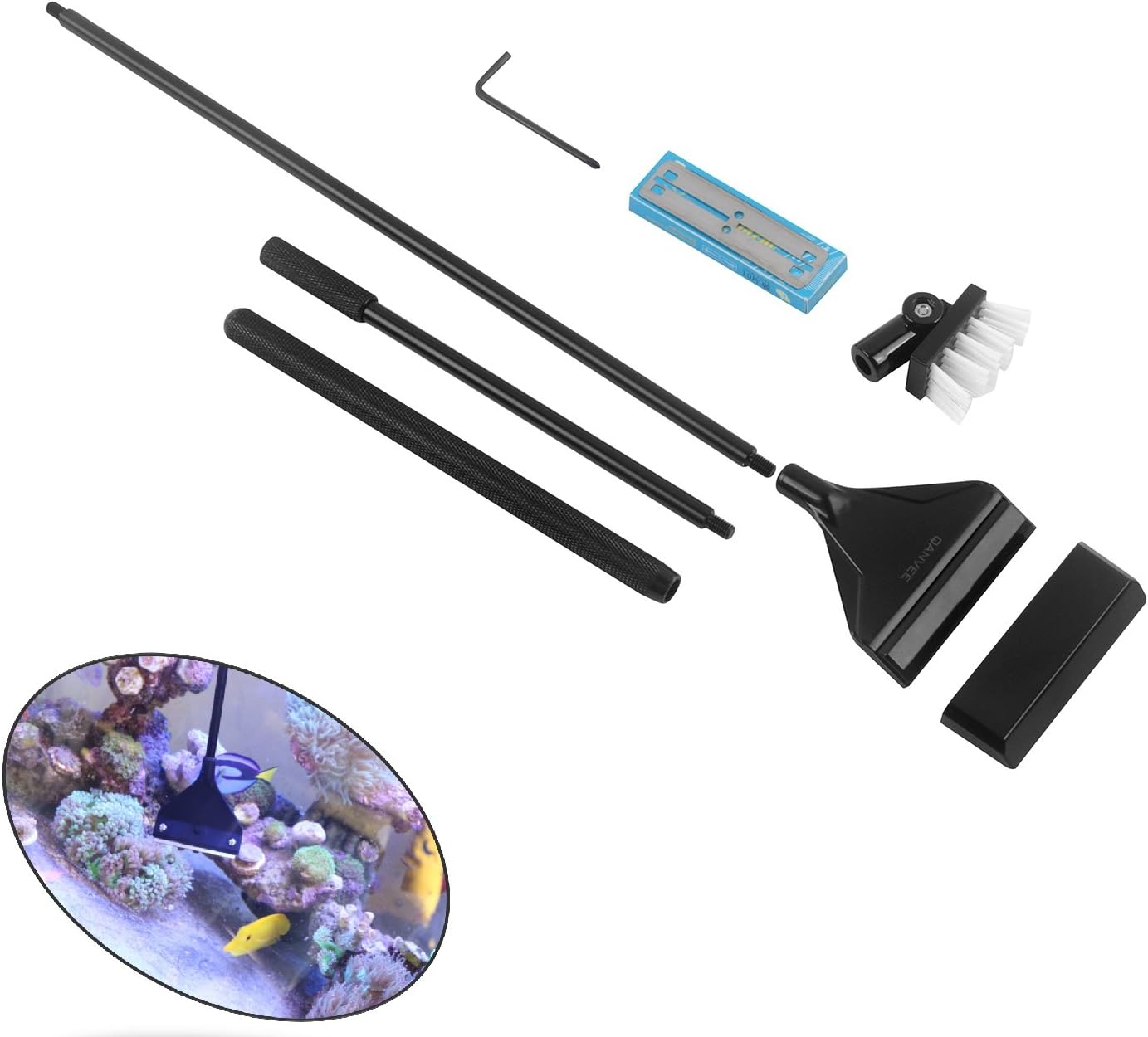 QANVEE 26 Inch Aquarium Algae Scraper Cleaner Brush with Stainless Steel Blades