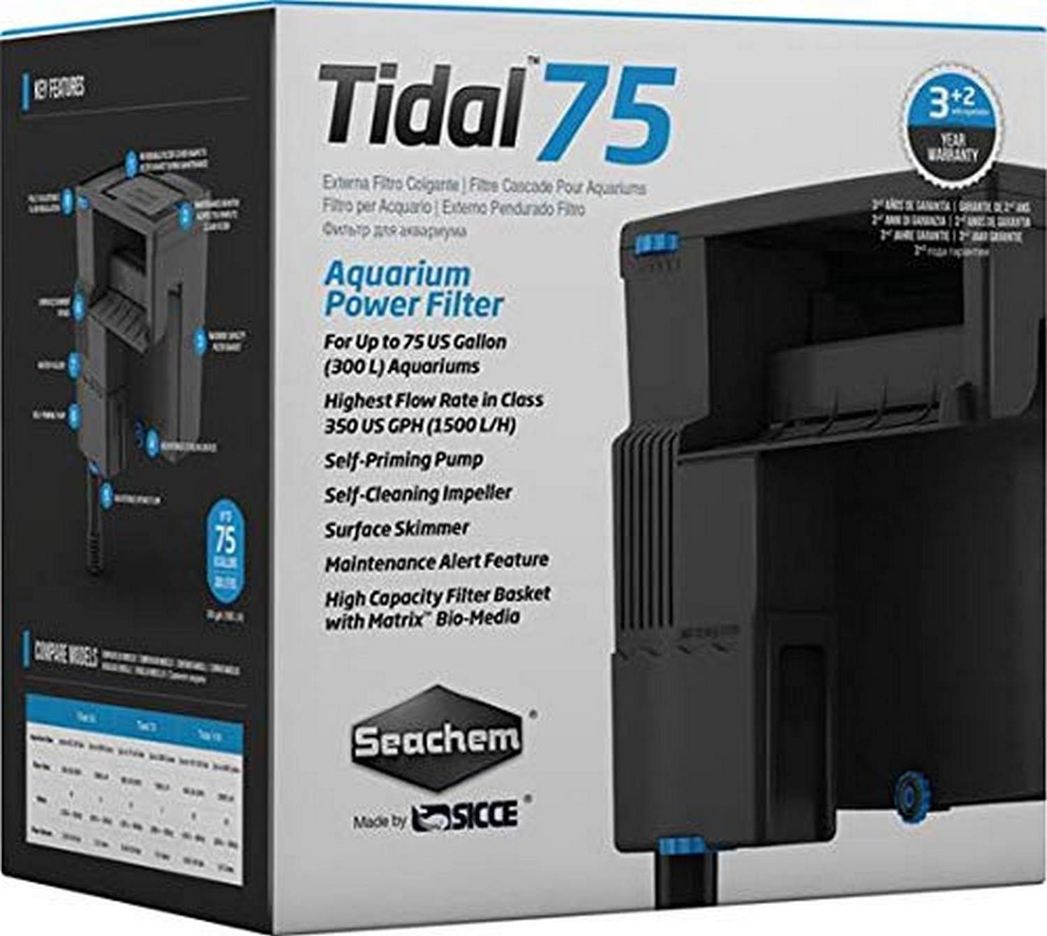 SeaChem Tidal 75 Gallon (300L) Aquarium Fish Tank Filter by Sicce