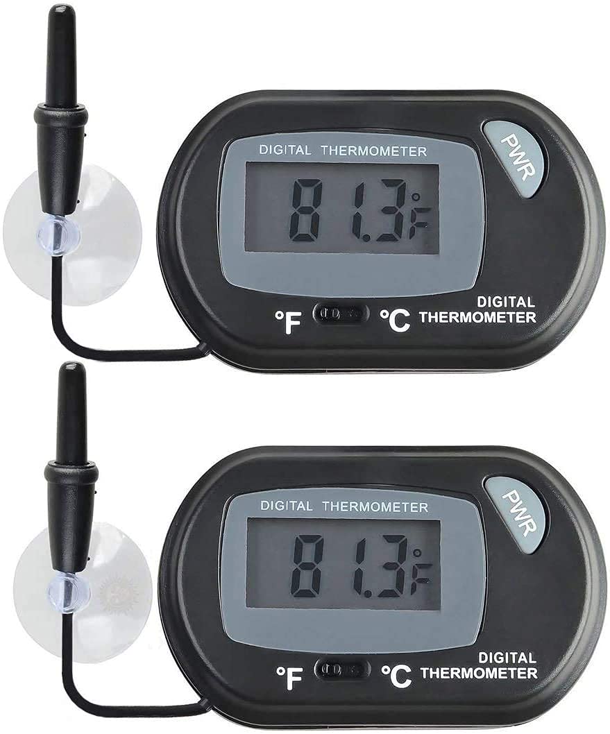 SunGrow Digital Betta Thermometer: Black, Suction Cups, 1 Battery Included (1 pc)