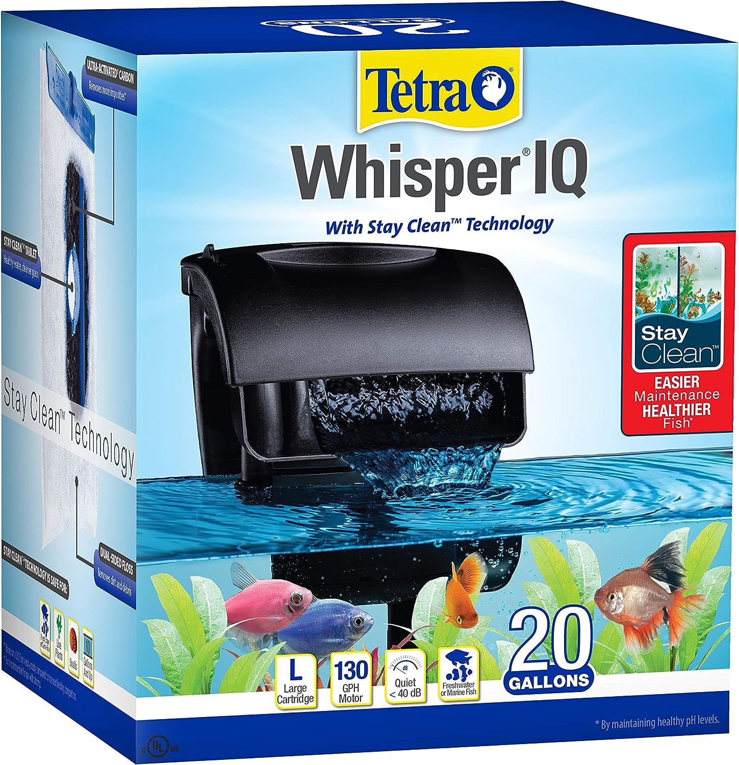 Tetra Whisper IQ Power Filter: Stay Clean Technology, 175 GPH, 30 Gallons.