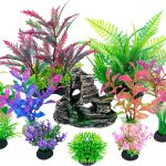 Ameliade Aquarium Decorations: Artificial Plants & Cave Rock Set