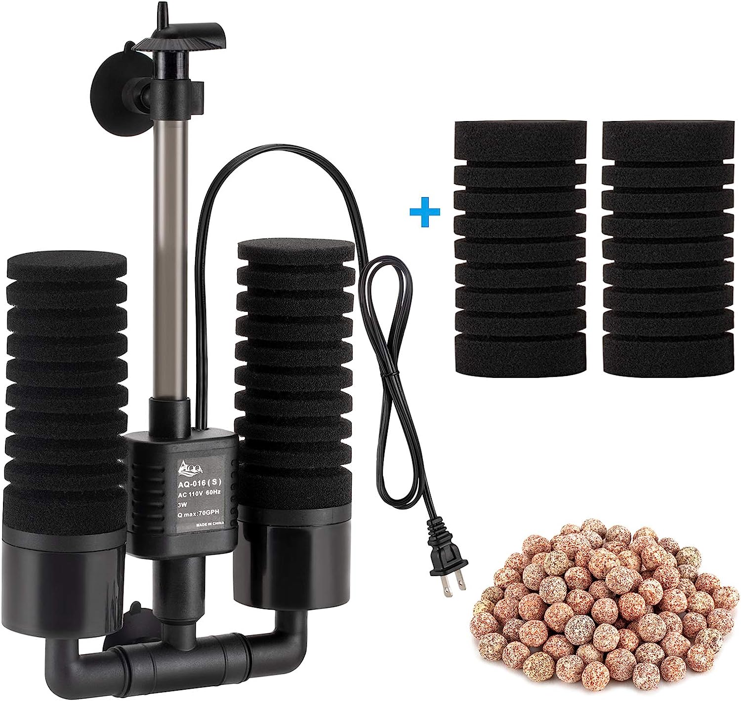 AQQA Aquarium Sponge Filter: Power Driven Double Biochemical Water Filter