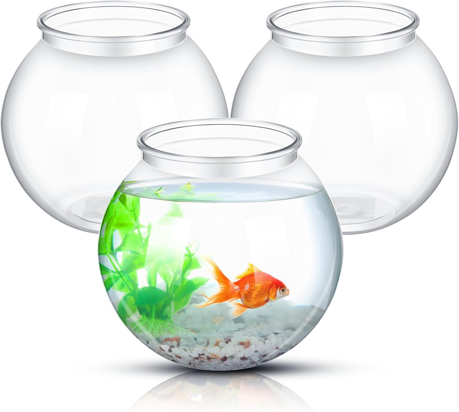 Mifoci 3 Pcs Transparent Plastic Fish Bowls for Betta Fish and Goldfish