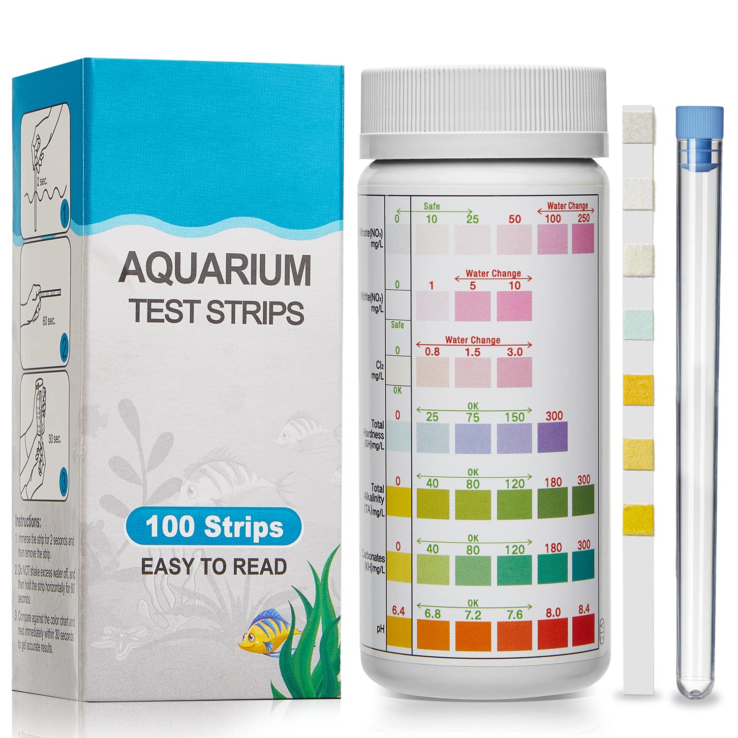 Luxbird 7 in 1 Aquarium Test Kit: 100 Strip Pack for Freshwater Tanks