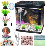 SANOSY Glass Fish Tank 2.3 Gallon Aquarium Starter Kit (Black)
