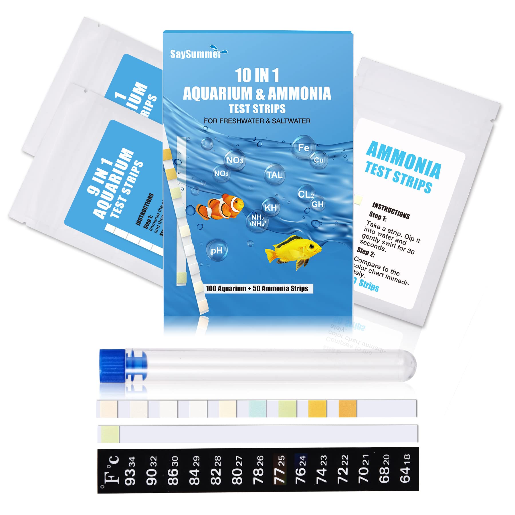 Brand: "9-in-1 Aquarium Test Strips - 100 Strips for Freshwater and Saltwater"