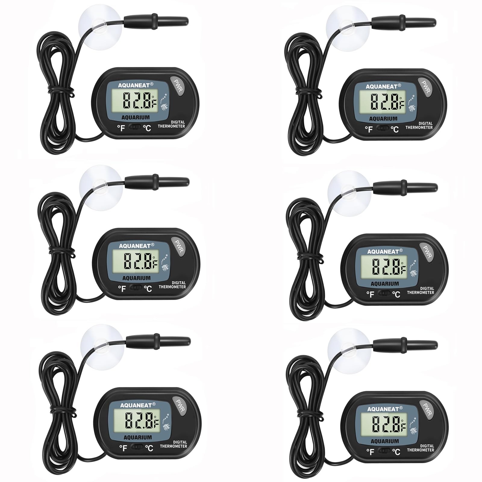AQUANEAT Digital Thermometer: Accurate Reptile & Fish Tank Temperature Test (6 Pack)