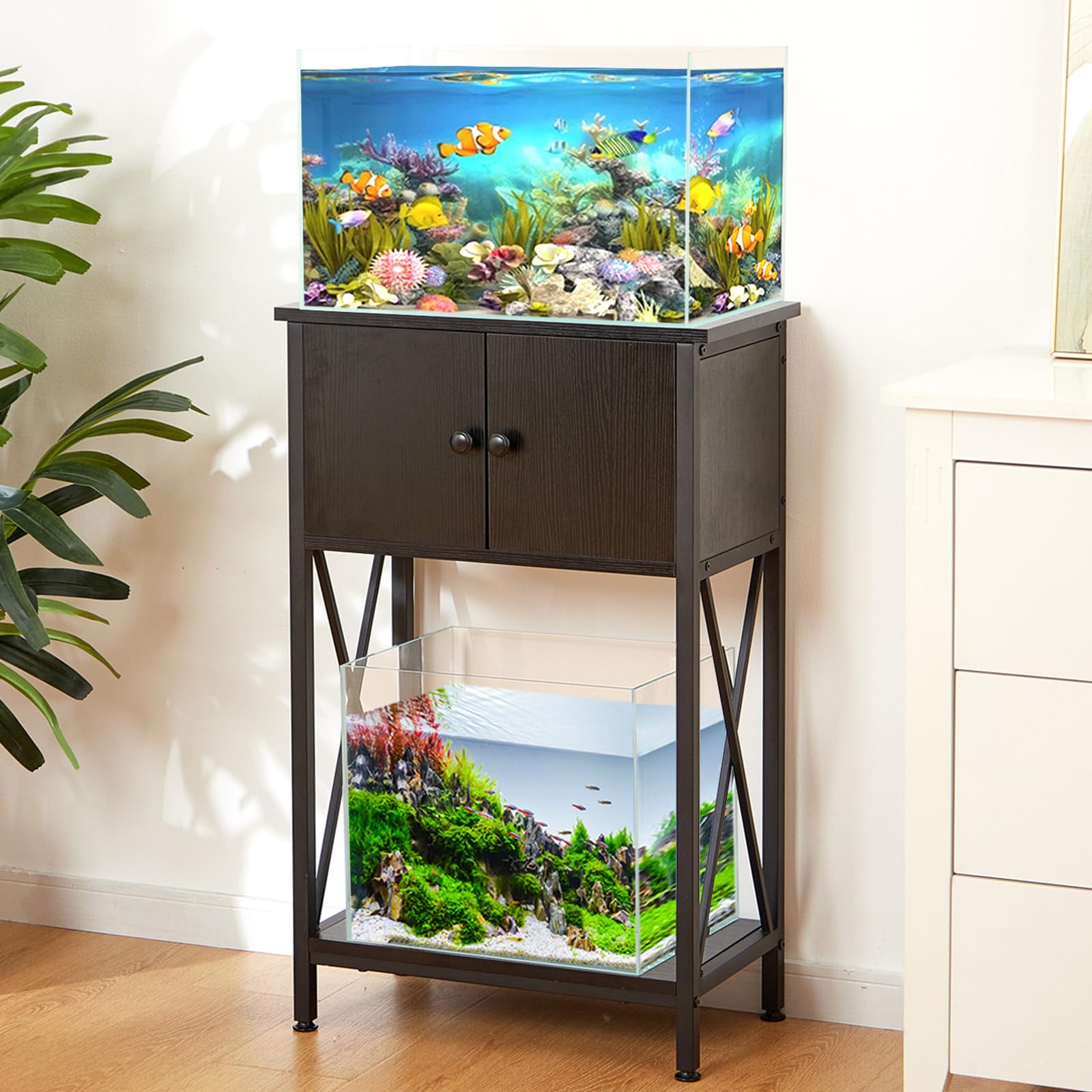 LAQUAL 10 Gallon Fish Tank Stand with Cabinet - Black