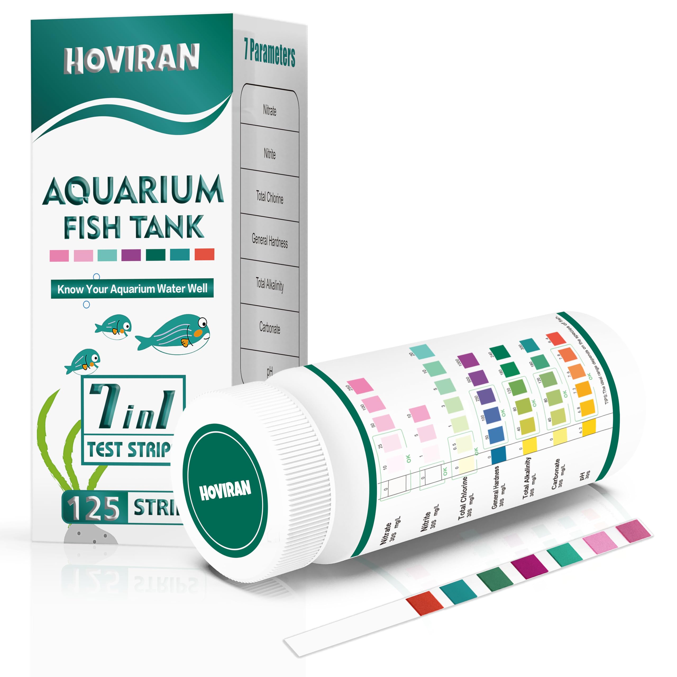 7-in-1 Aquarium Test Strips – 125ct for Freshwater, Saltwater, and Ponds