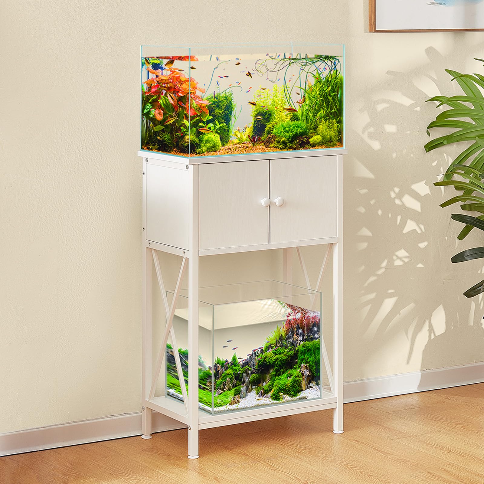 LAQUAL 10 Gallon Fish Tank Stand with Cabinet – White