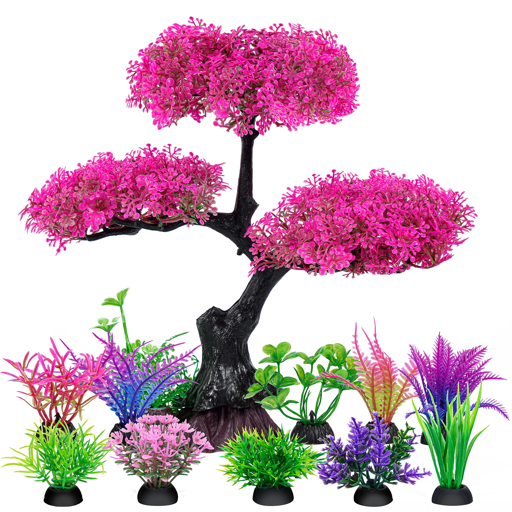 Ameliade Pink Cherry Blossom Tree & Grass Aquarium Decor Set