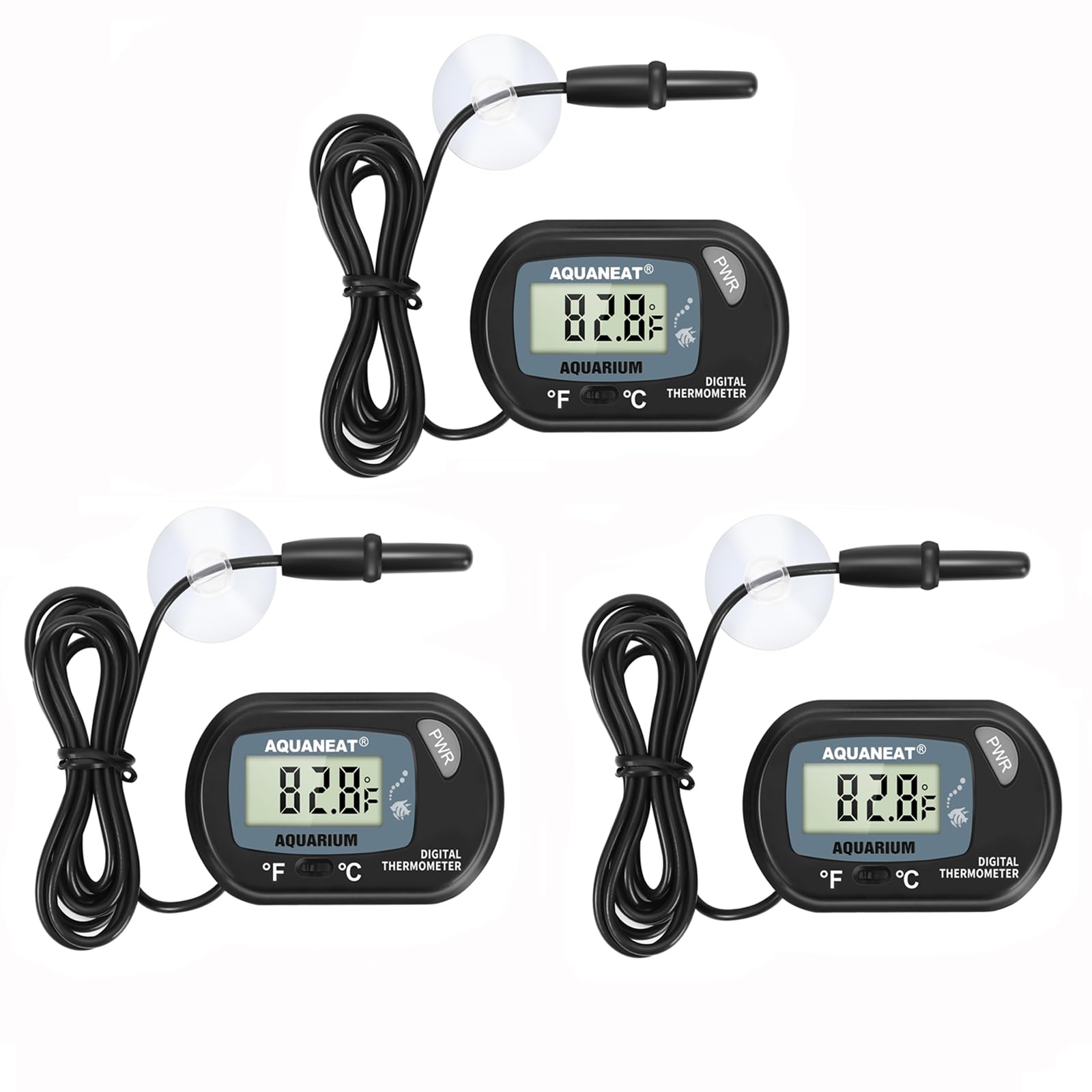 AQUANEAT Digital Thermometer: Aquarium, Reptile, Fish Tank - Large LCD Display (3 Pack)