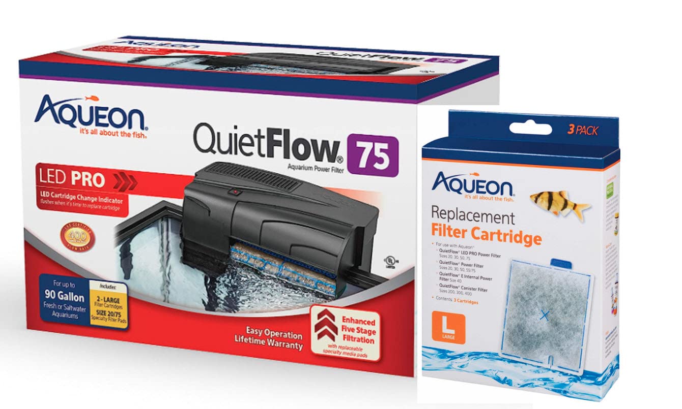 Aqueon Bundle: QuietFlow Power Aquarium Filter + 3 Replacement Cartridges (400 GPH)