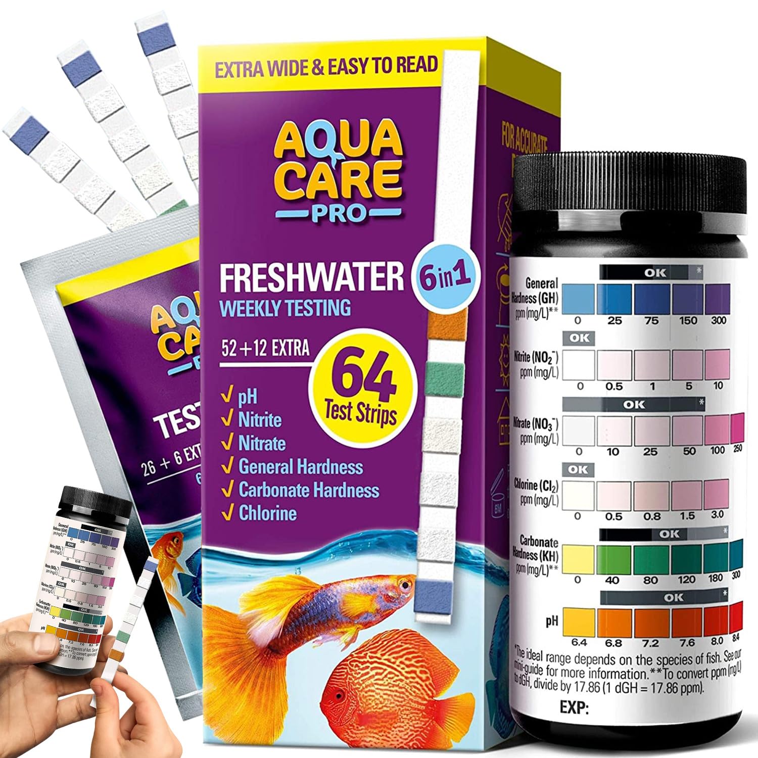 Freshwater Aquarium Test Strips – 6 in 1 Fish Tank Test Kit