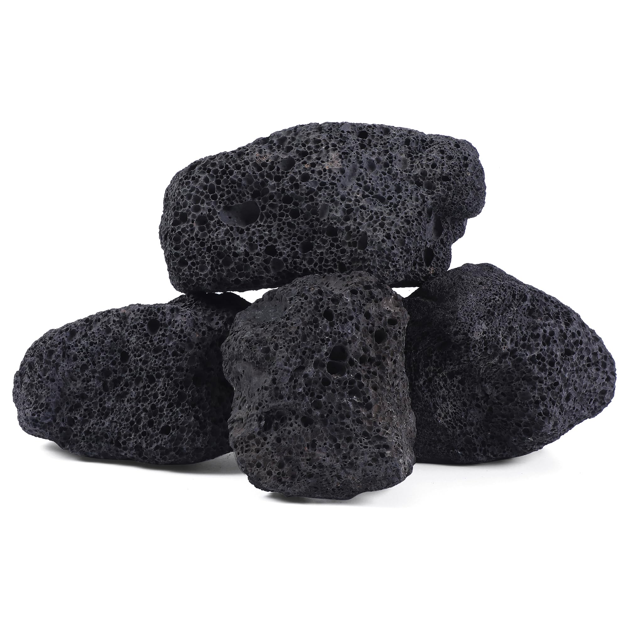 FISCAPE 4 PCS Large Natural Black Lava Rock for Aquariums