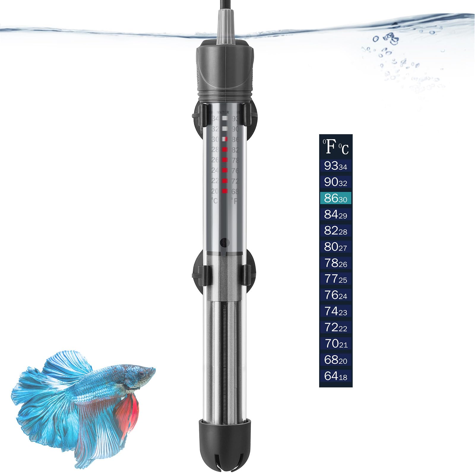 HITOP Adjustable Submersible Aquarium Heater, 50W with Thermostat and Suction Cup