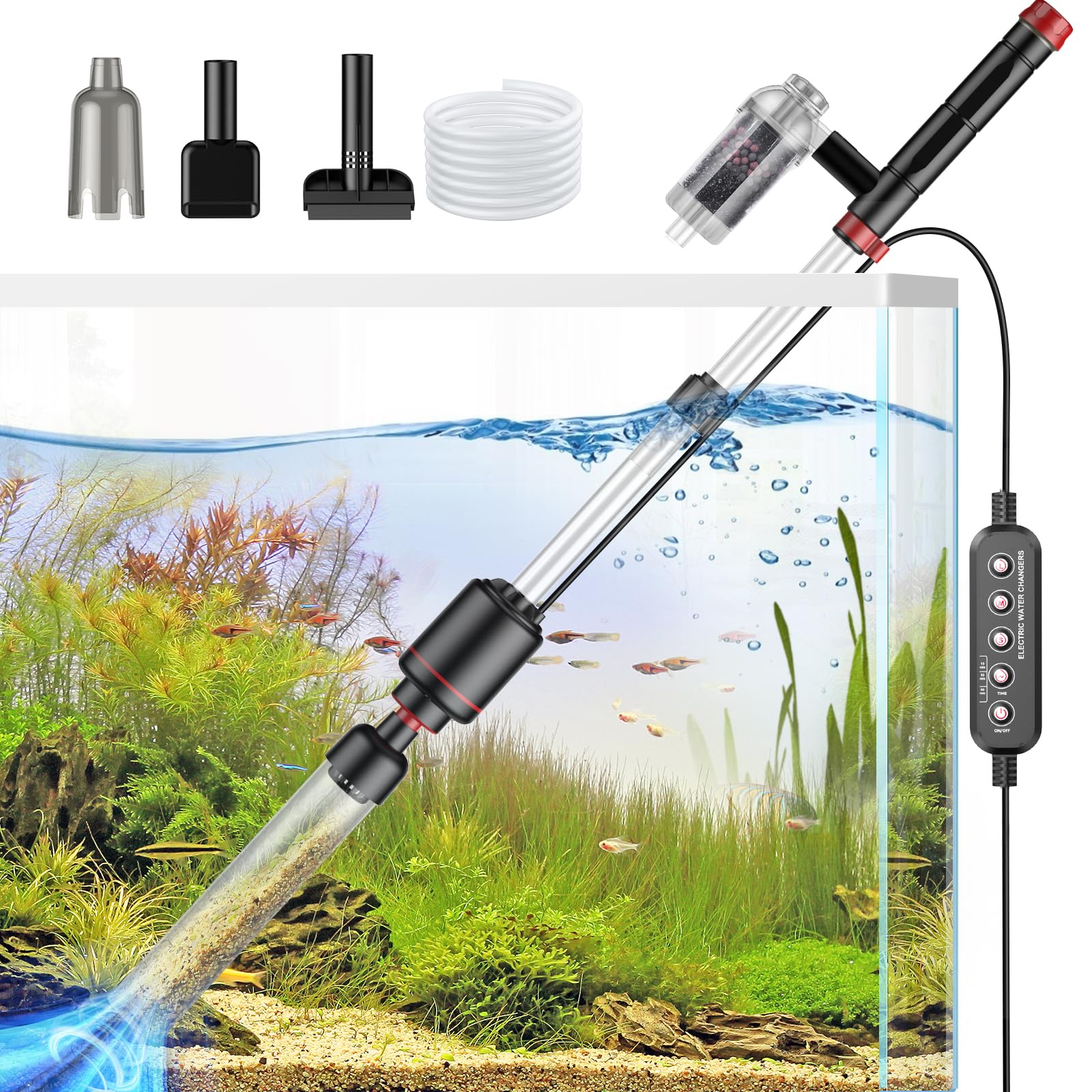 Suness Electric Aquarium Vacuum: 24W Strong Suction Gravel Cleaner