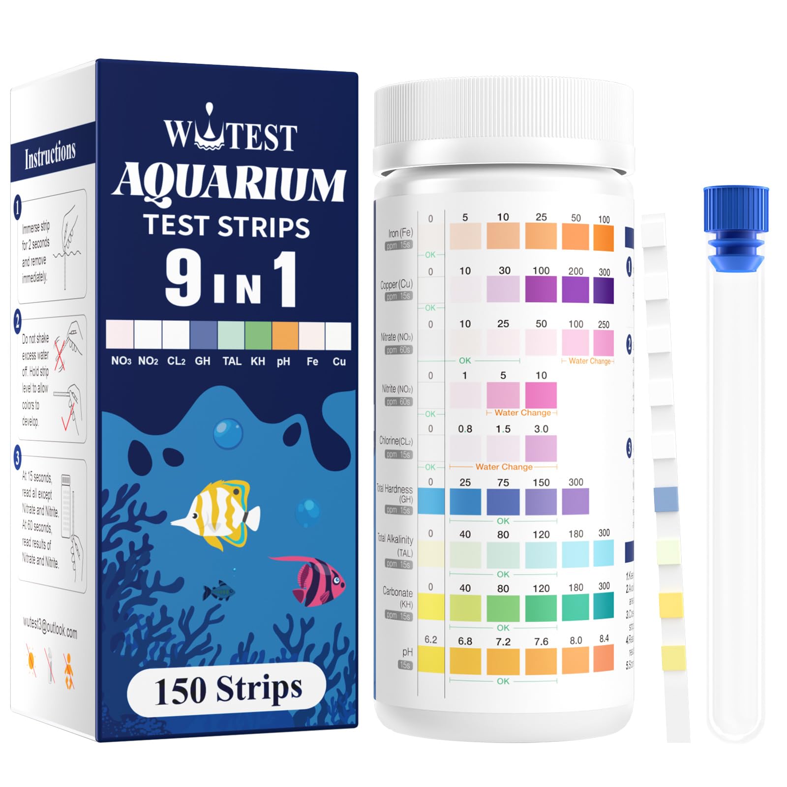 Wutest 9-Way Test Strips for Accurate Aquarium Water Testing