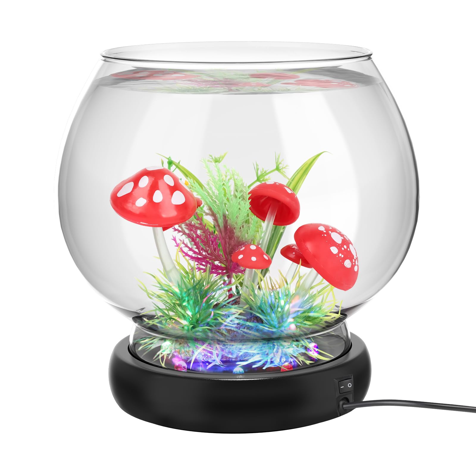 Hygger 0.5/1 Gallon Glass Fish Bowl with LED Light & Decor