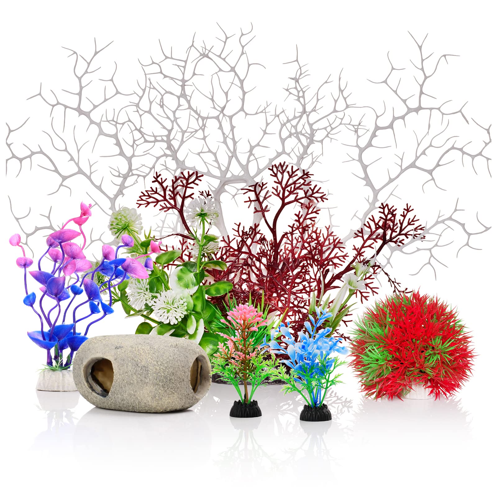 Fishdance 12-Piece Artificial Aquarium Plants Decoration Set