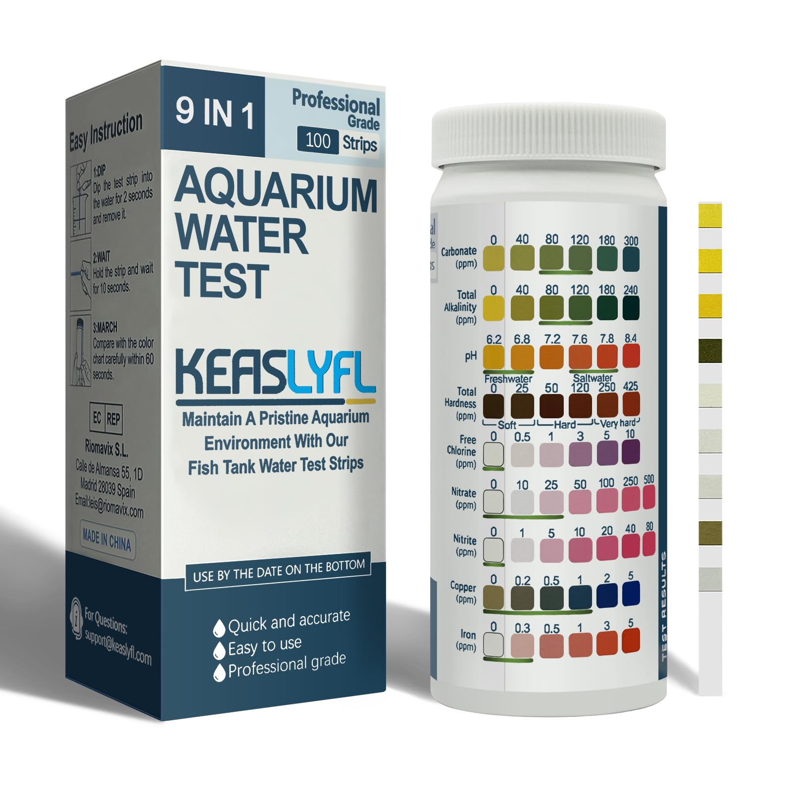 AquaTest: 100 Strips 9-in-1 Aquarium Test Kit with eBook