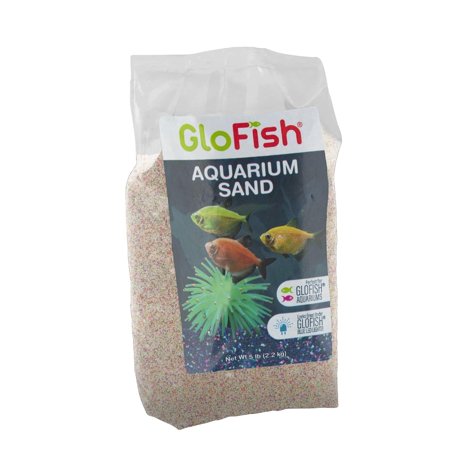 GloFish® White Aquarium Sand, 5 Pounds, Enhances GloFish Tanks.